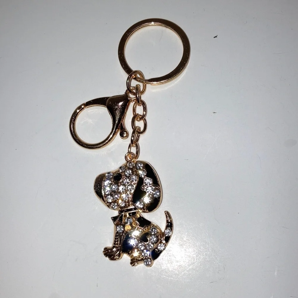 Gold and Black Puppy  Keychain/Bag Charm with Crystals New Without Tags - Picture 3 of 5